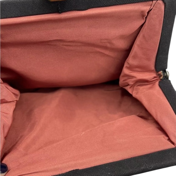 Vintage Tapestry Handbag Double Black Satin Handles Attached Satin Change Purse - Picture 4 of 11